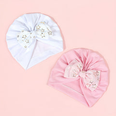 Prom Buckle Stretch Baby Hat Double Layer Bow Set Hair Accessories for Kids