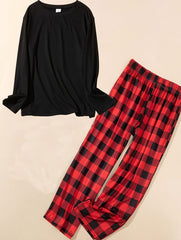 Tee & Plaid Print Pants Pajamas Set