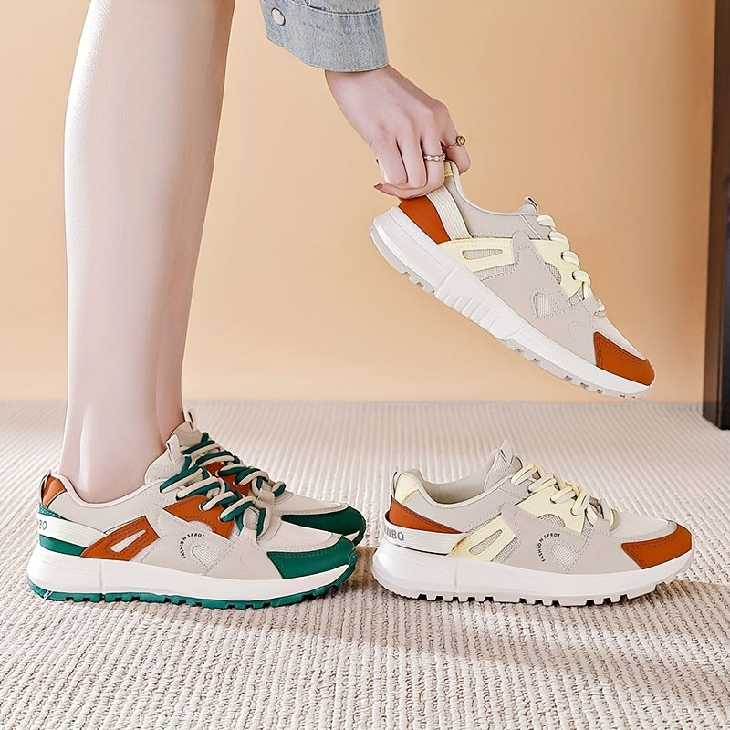 Breathable Mesh Sneakers Low Top Lace Up Women's Colorblock Shoes