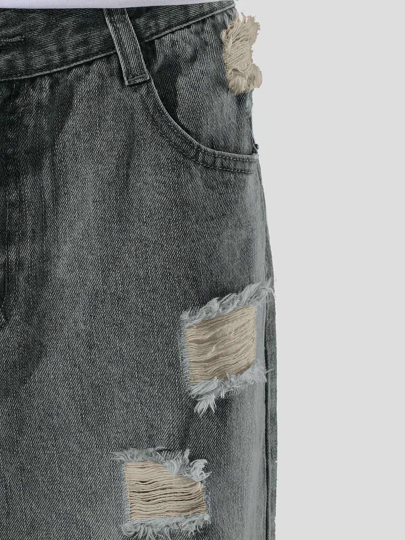 Men's Vintage Ripped Denim Jeans Straight Leg