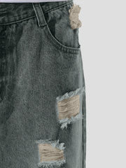Men's Vintage Ripped Denim Jeans Straight Leg