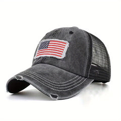 Retro Flag Embroidered Baseball Mesh Cap Unisex Sunscreen Breathable Hat