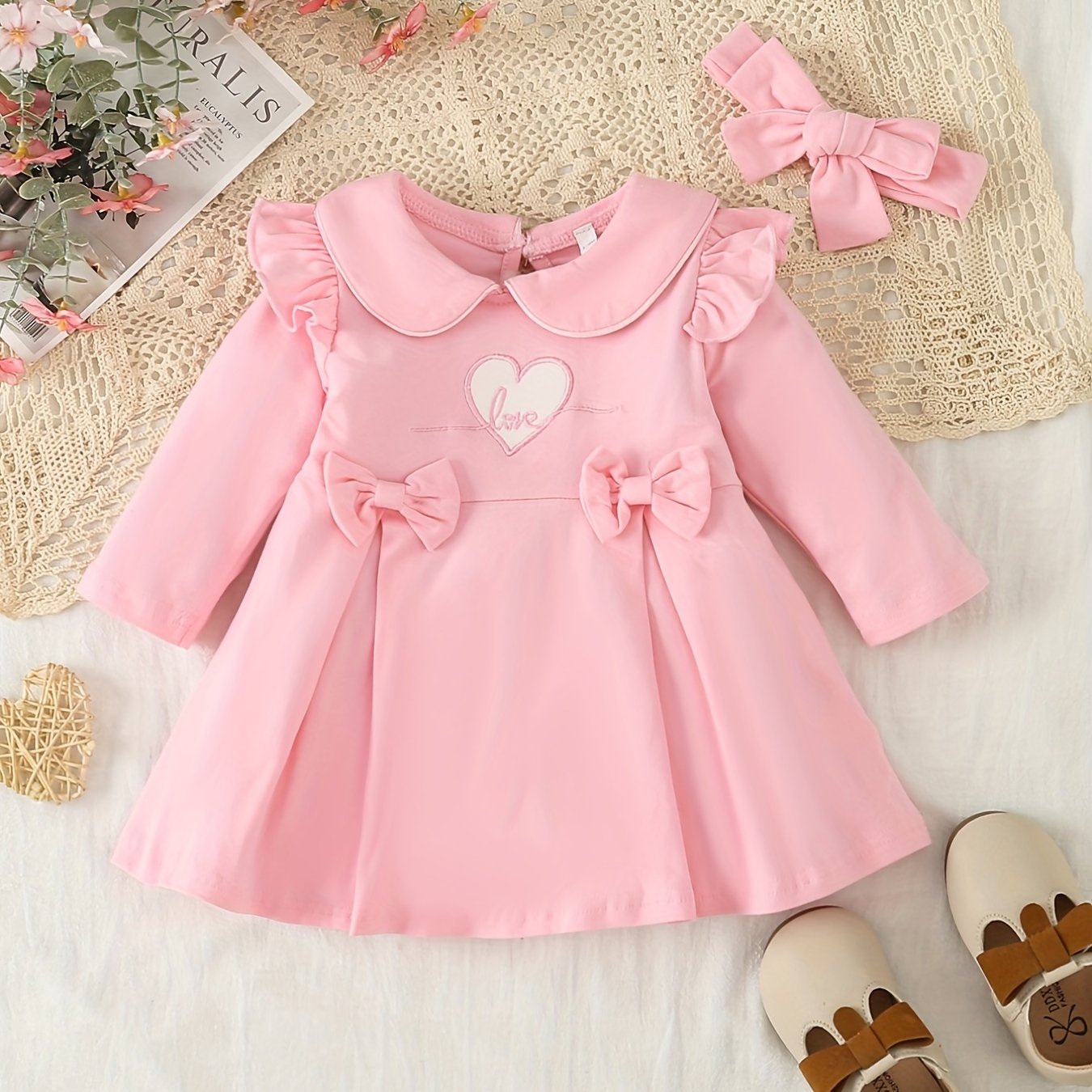 Baby Girls Bows Long Sleeve Cotton Dress