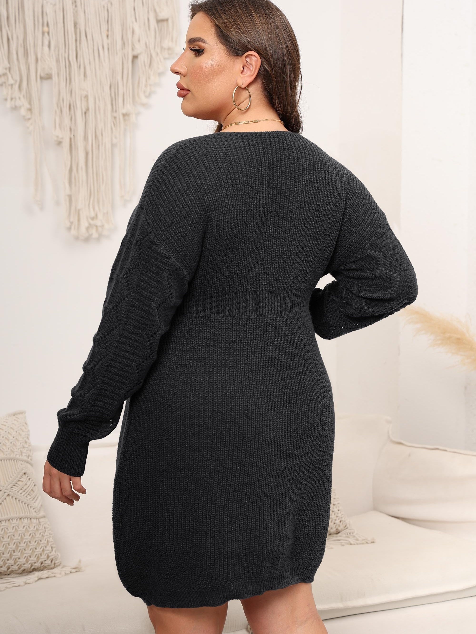 Cable Long Sleeve Mini Sweater Dress