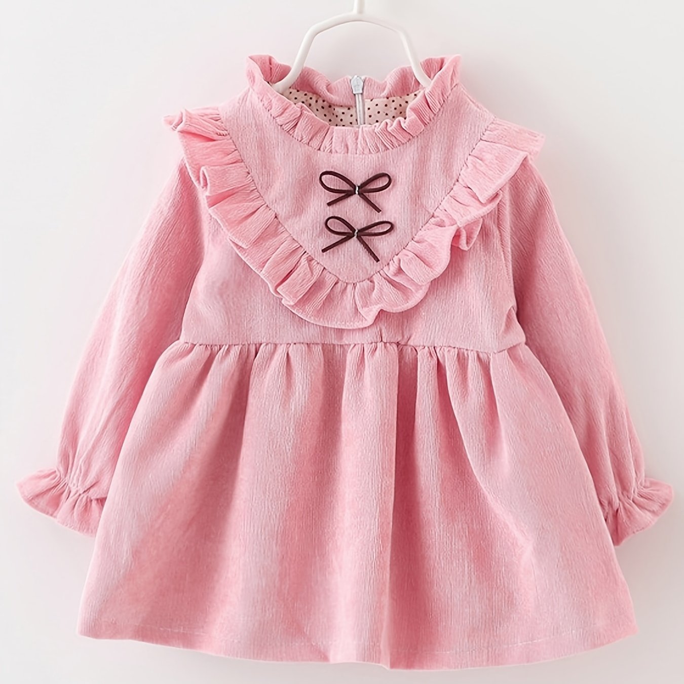 Girls Ruffled Edge Princess Dress With Two Mini Bow