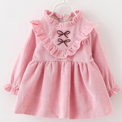Girls Ruffled Edge Princess Dress With Two Mini Bow
