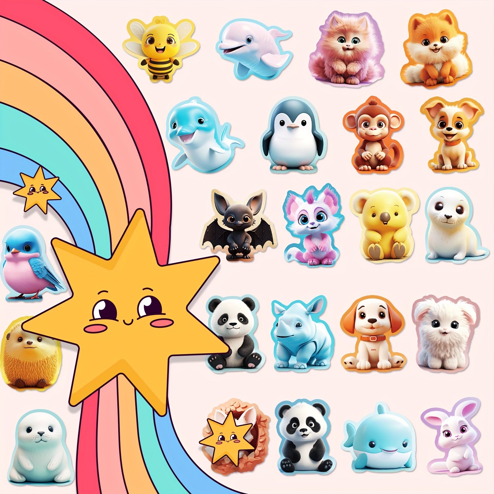100pcs 3D Animal Cartoon Plush Toy Stickers for Adults Teens