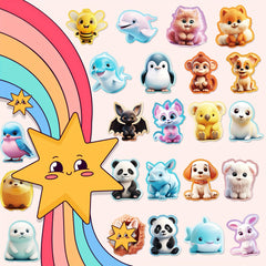 100pcs 3D Animal Cartoon Plush Toy Stickers for Adults Teens