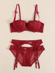 Floral Lace Push Up Balconette Bra & Bikini Panties Set