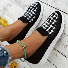 Women's Houndstooth Knitted Shoes Lightweight Slip-on Sneakers