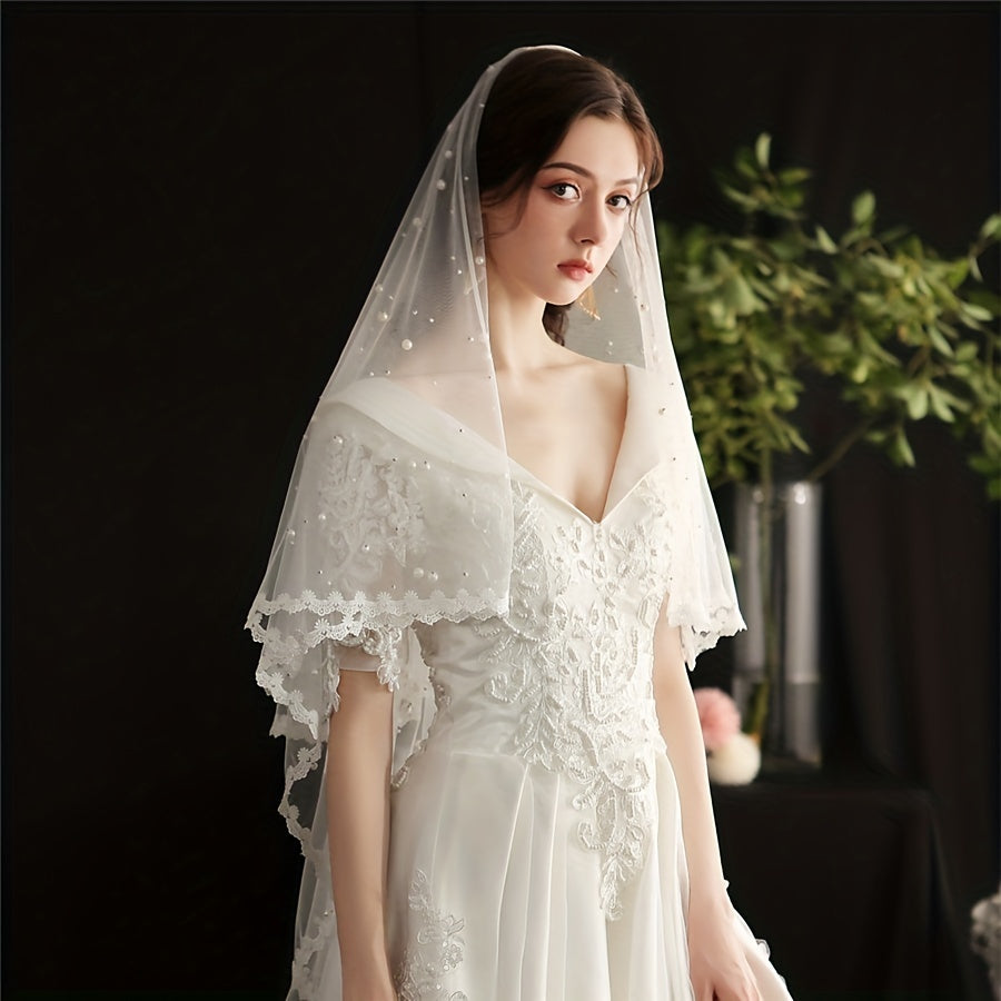 Bridal Pearl Lace Edge Head Veil Wedding Hair Accessories