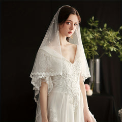 Bridal Pearl Lace Edge Head Veil Wedding Hair Accessories