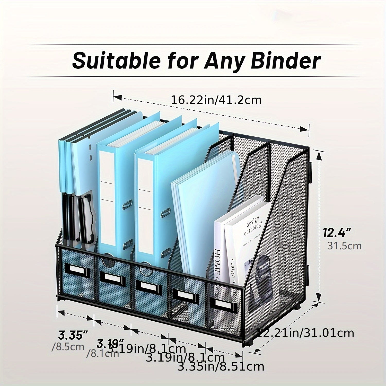 Metal Desk Magazine File Holder 5 Vertical Compartments Rack Organizer
