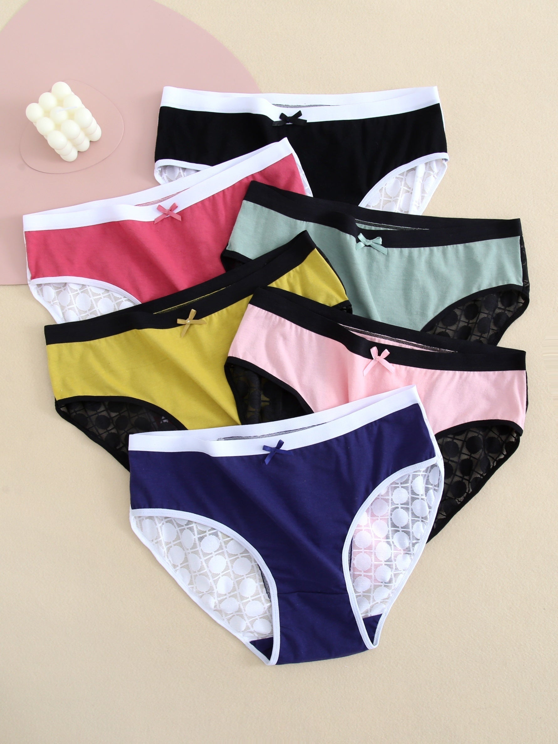 6 Pack Plus Size Seamless Colorblock Lace Briefs Set