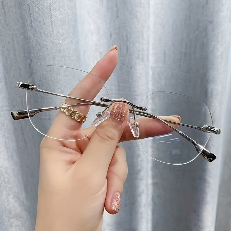 Rimless Anti Light Glasses For Women Men Clear Lens Nearsighted Myopia Glasses