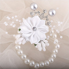 Faux Pearl Beaded Wristband Rhinestone Jewelry Bridal Flower