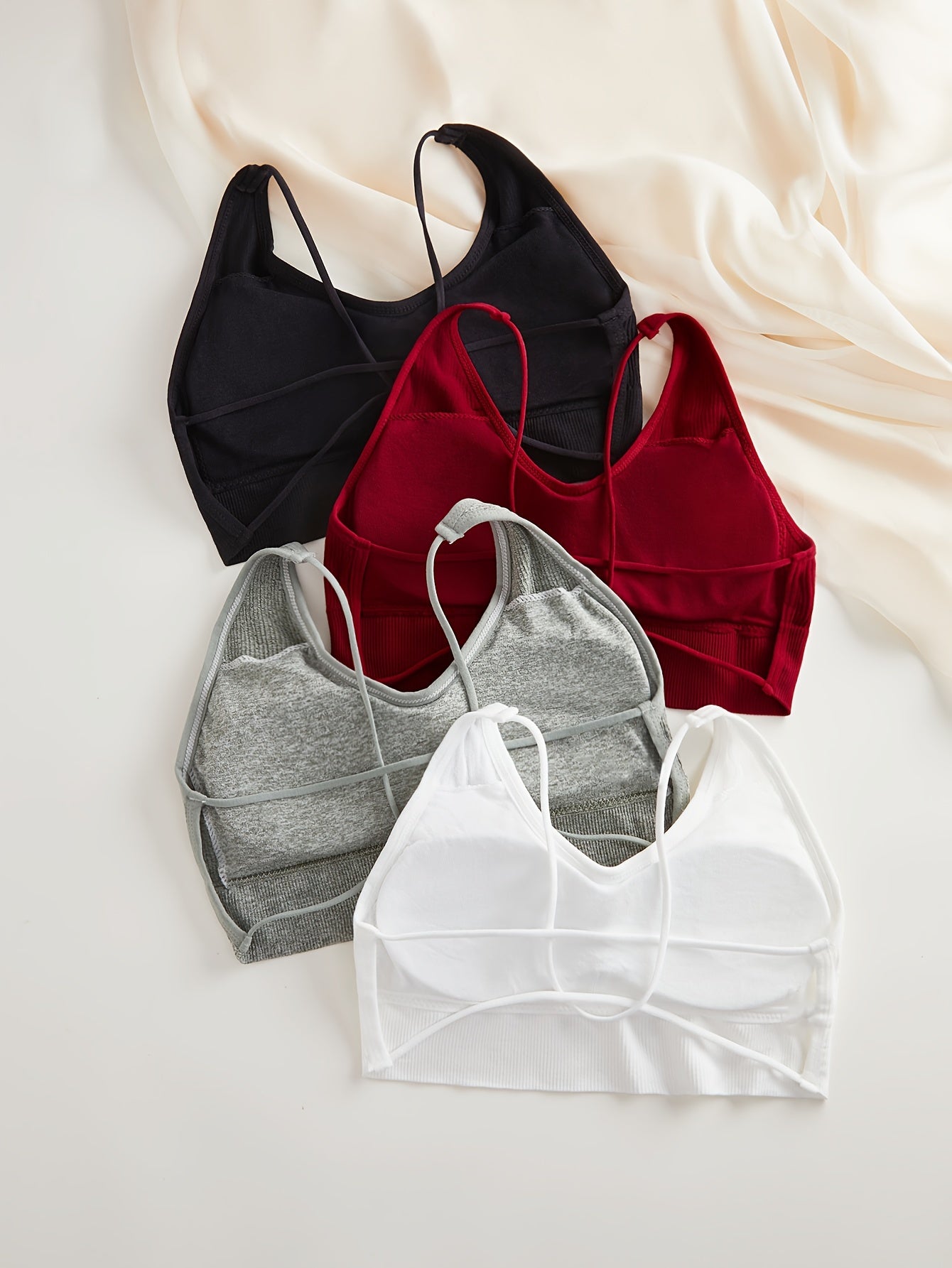 4pcs Ribbed Wireless Bras Comfy & Breathable Intimates Bra