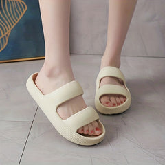 Women's Double Strap Pillow Slides Soft Open Toe Non Slip Indoor Shoes