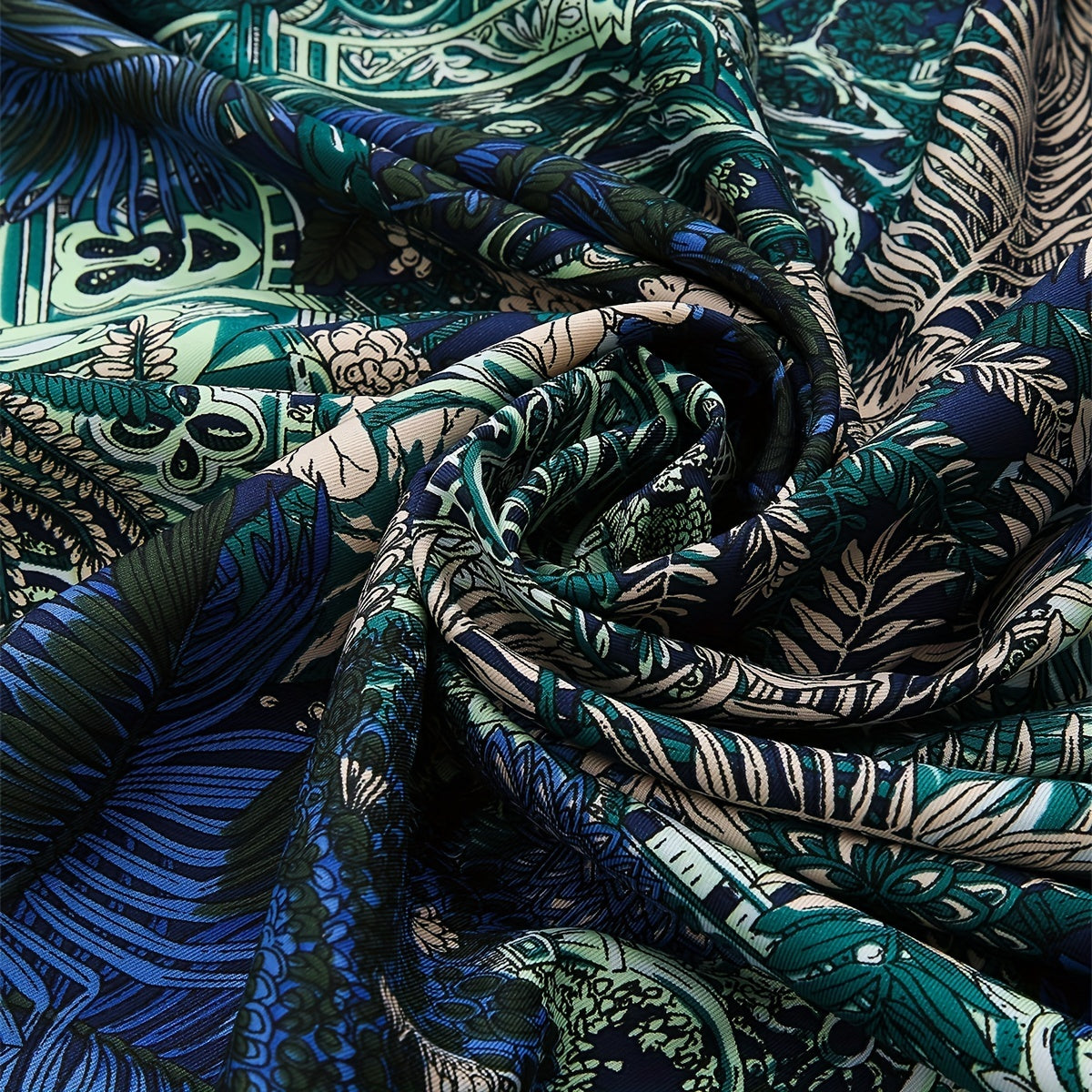 Boho Leaf Print Bandana Vintage Shawl Satin Square Scarf Head Wrap For Women