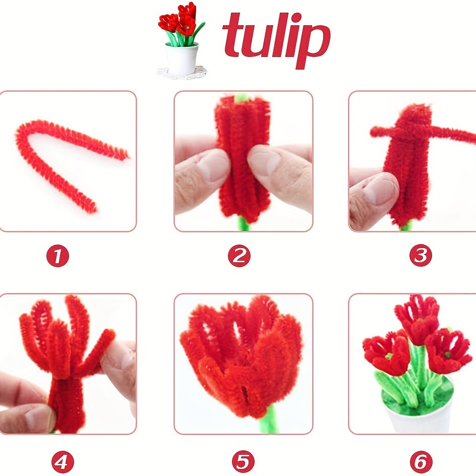 300pcs Red Chenille Rod Tube Cleaner Set for DIY Craft Art Decoration