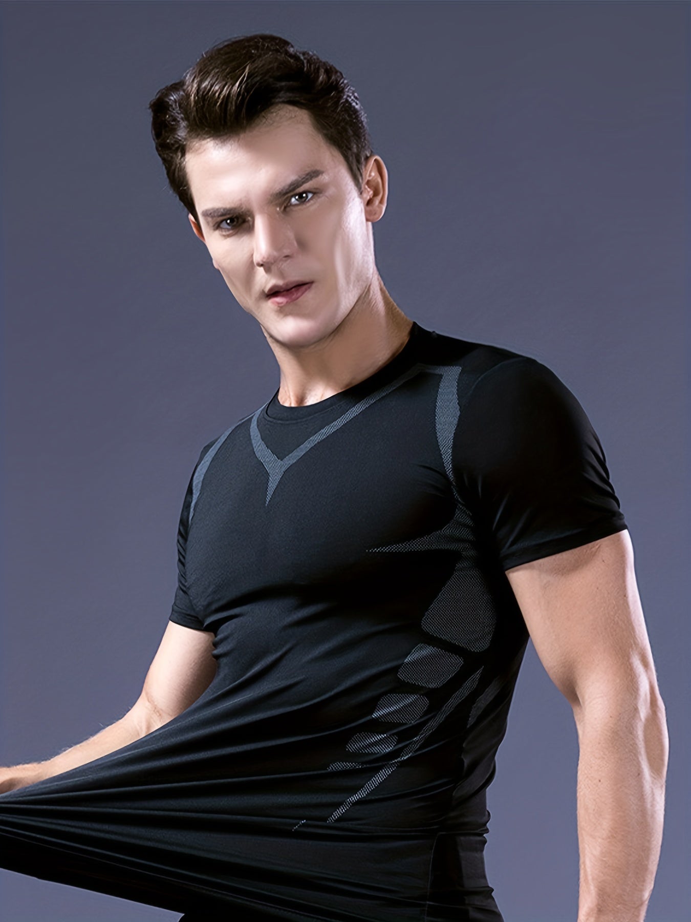 Men's Solid Sports T-shirt Quick Dry Breathable Tee Top
