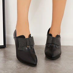 Rhinestone Bow High Heels Pointed Toe Slip On Dress Shoes