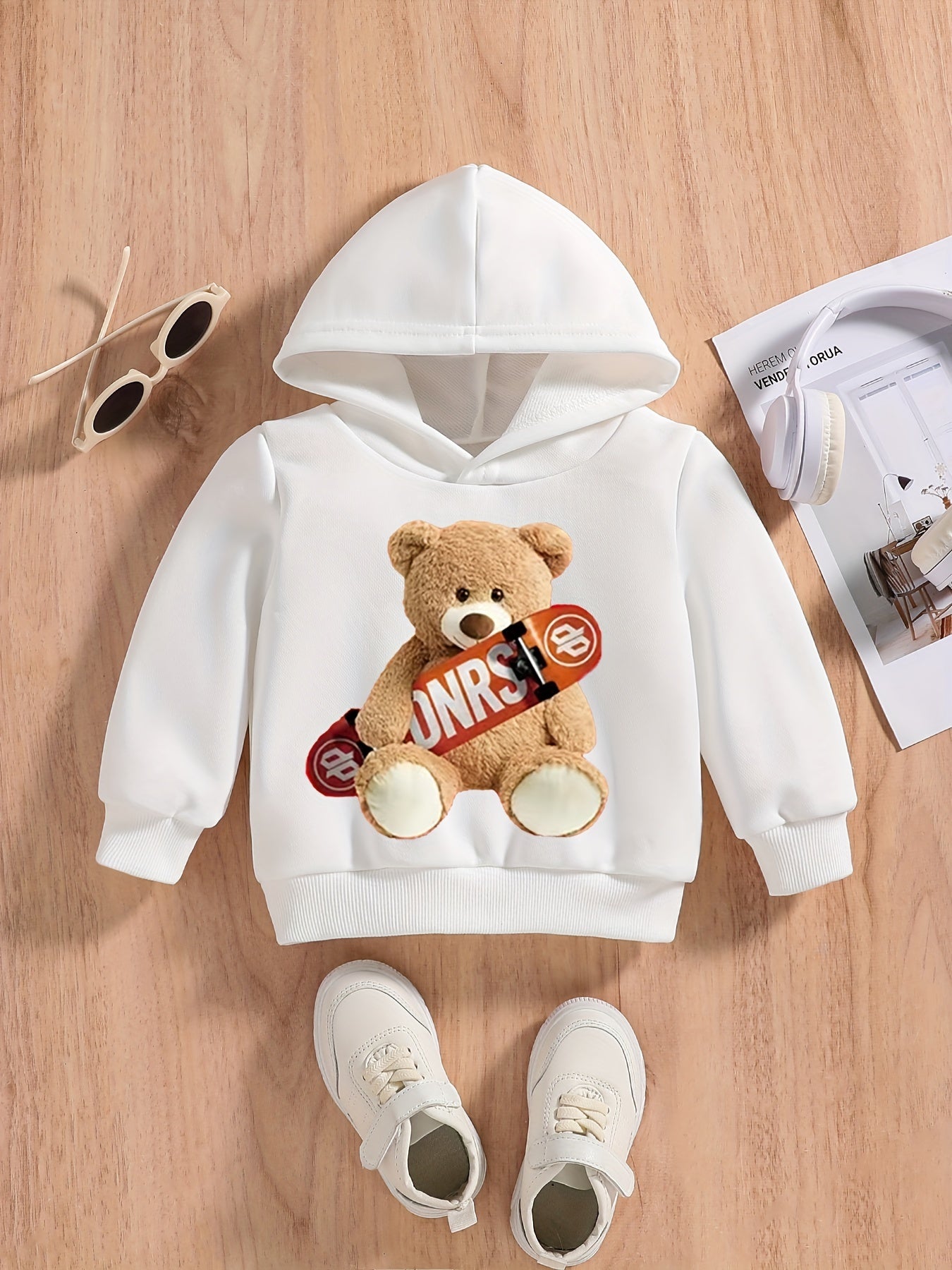Bear & Skateboard Baby Hoodie for Spring/Autumn