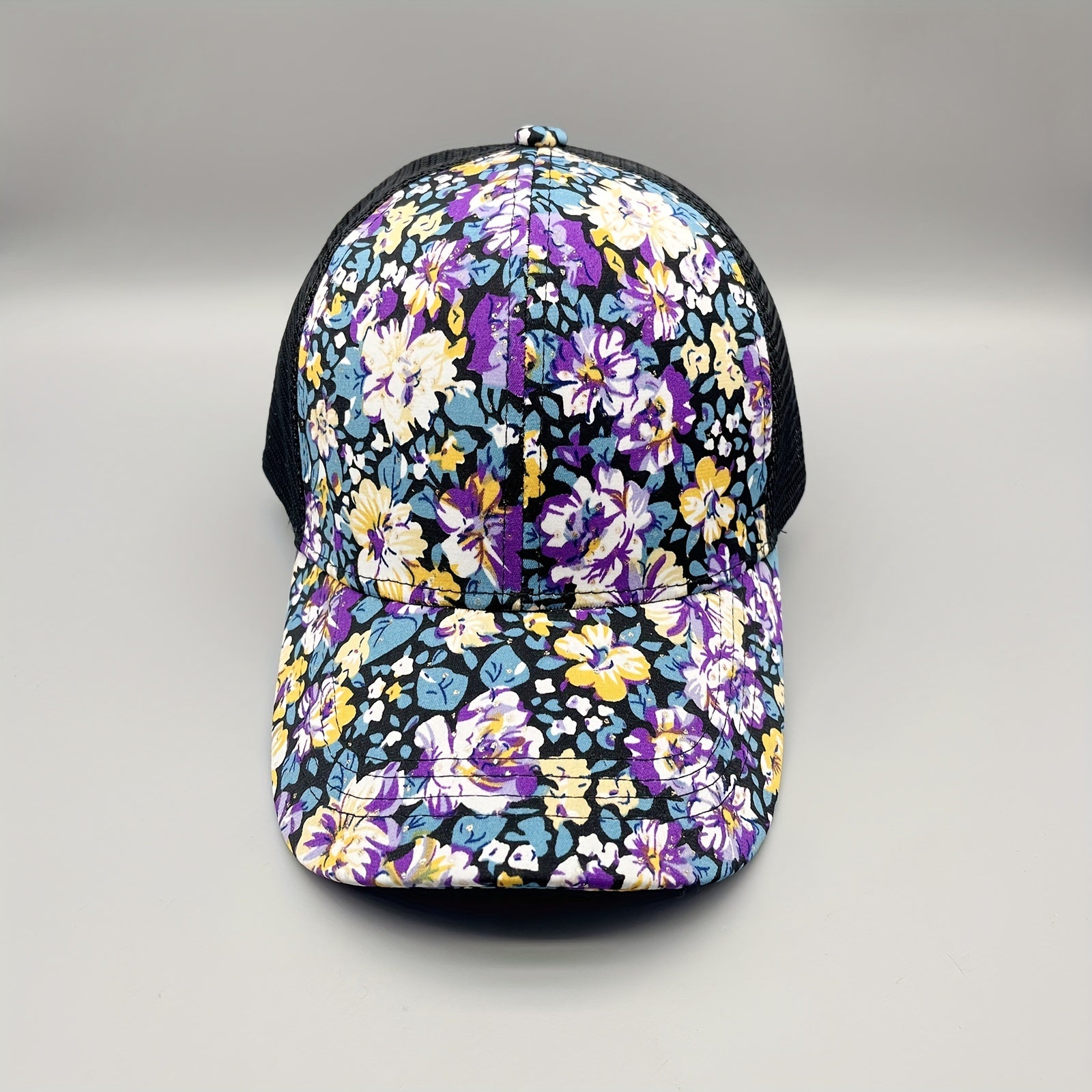 Red Flower Print Trucker Hat Vintage Hot Stamping Sunshade Baseball Cap