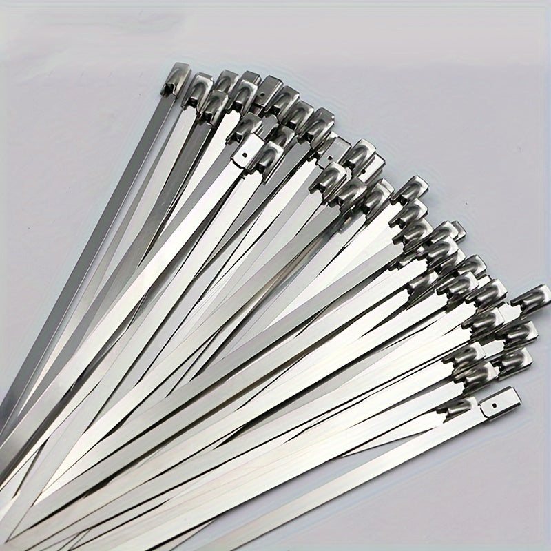 100pcs 304 Stainless Steel Cable Ties Self locking Metal Marine Harness Wire Tie