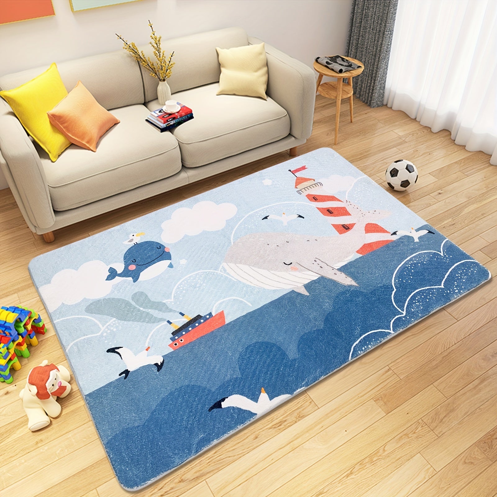 Cartoon Whale Area Rug Ocean Style Kids Play Mat