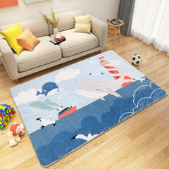 Cartoon Whale Area Rug Ocean Style Kids Play Mat