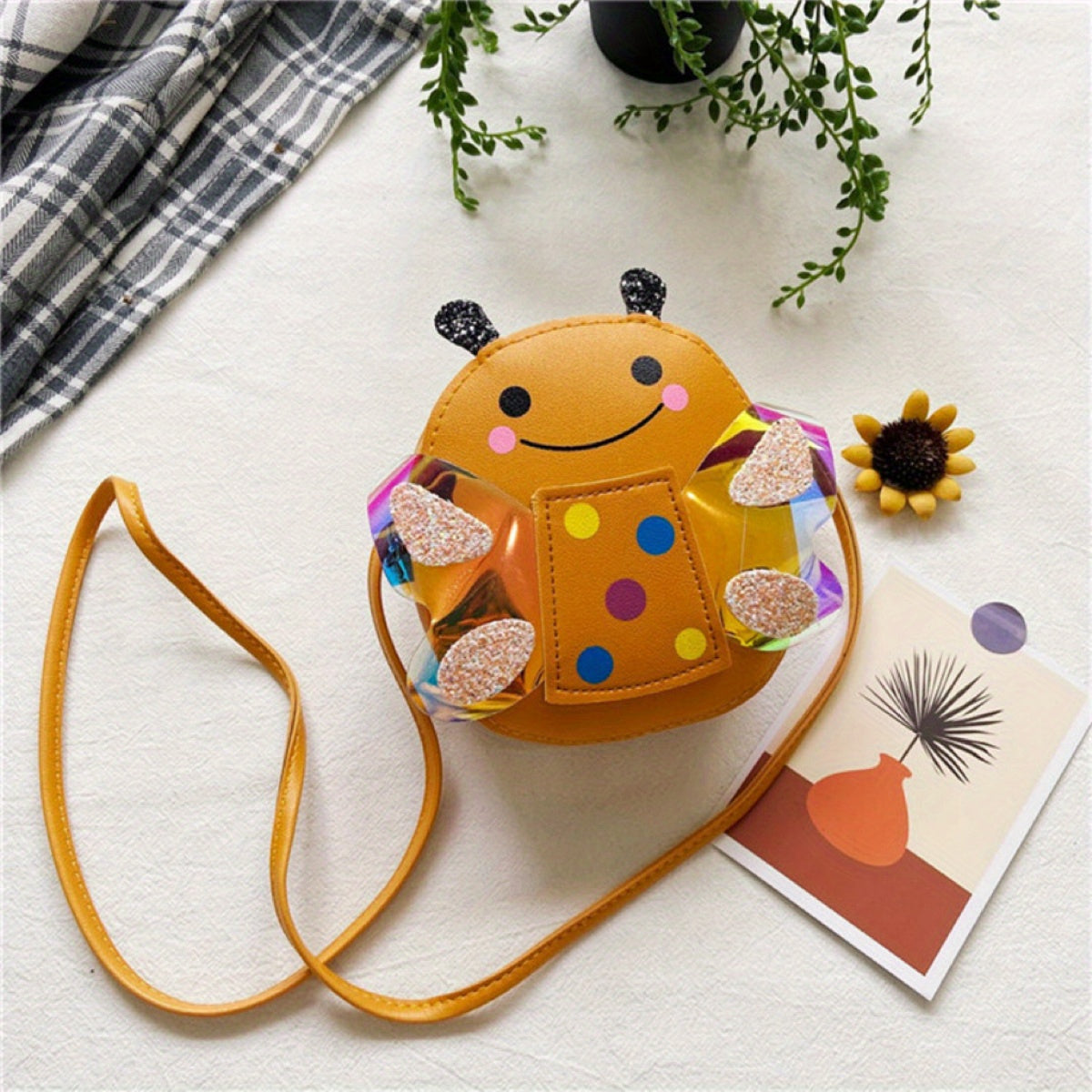 Girls Glitter Cartoon Bee Shoulder Bag Coin Purse Crossbody Bag