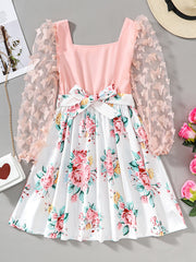 Girls Butterfly Lace Sleeve Floral Princess Dress For Party Vacation