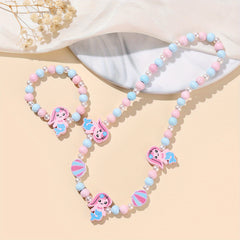 2pcs Unicorn Mermaid Beaded Bracelet Necklace Set for Girls
