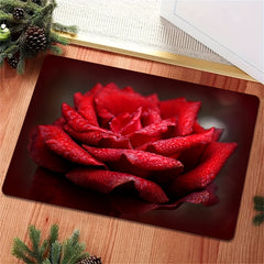 Red Rose Print Rug Abstract Stylish Bottom Carpet Washable Rectangular Carpet