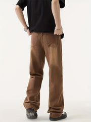 Y2k Vintage Straight Leg Jeans Men's Washed Denim Pants