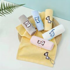 5pcs Cartoon Animal Embroidery Children Face Towel Soft Absorbent Wash Towel
