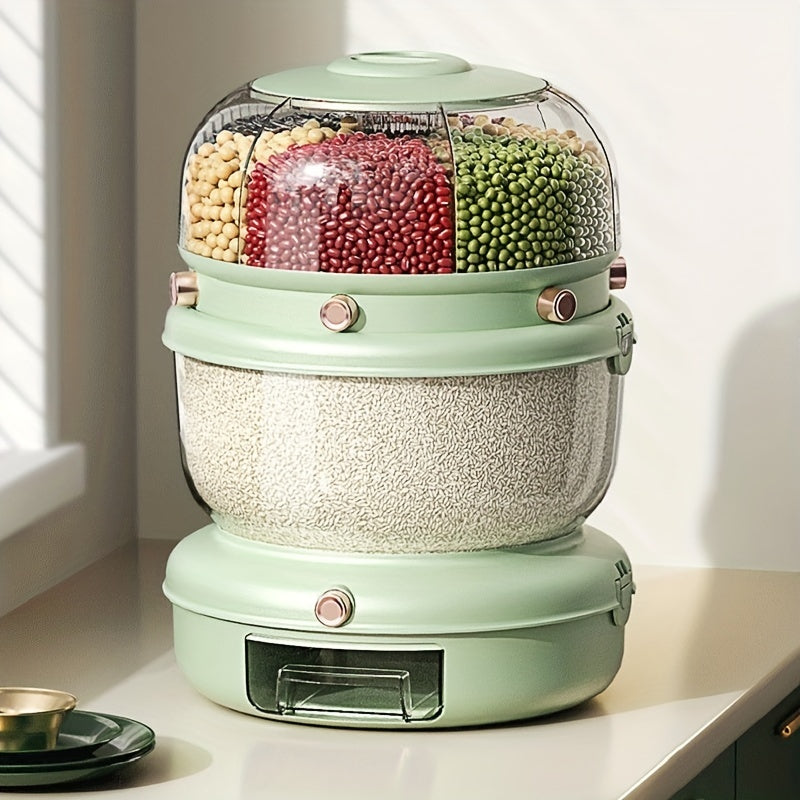 Rotating Double layer Rice Bucket Large Capacity Cereal Container