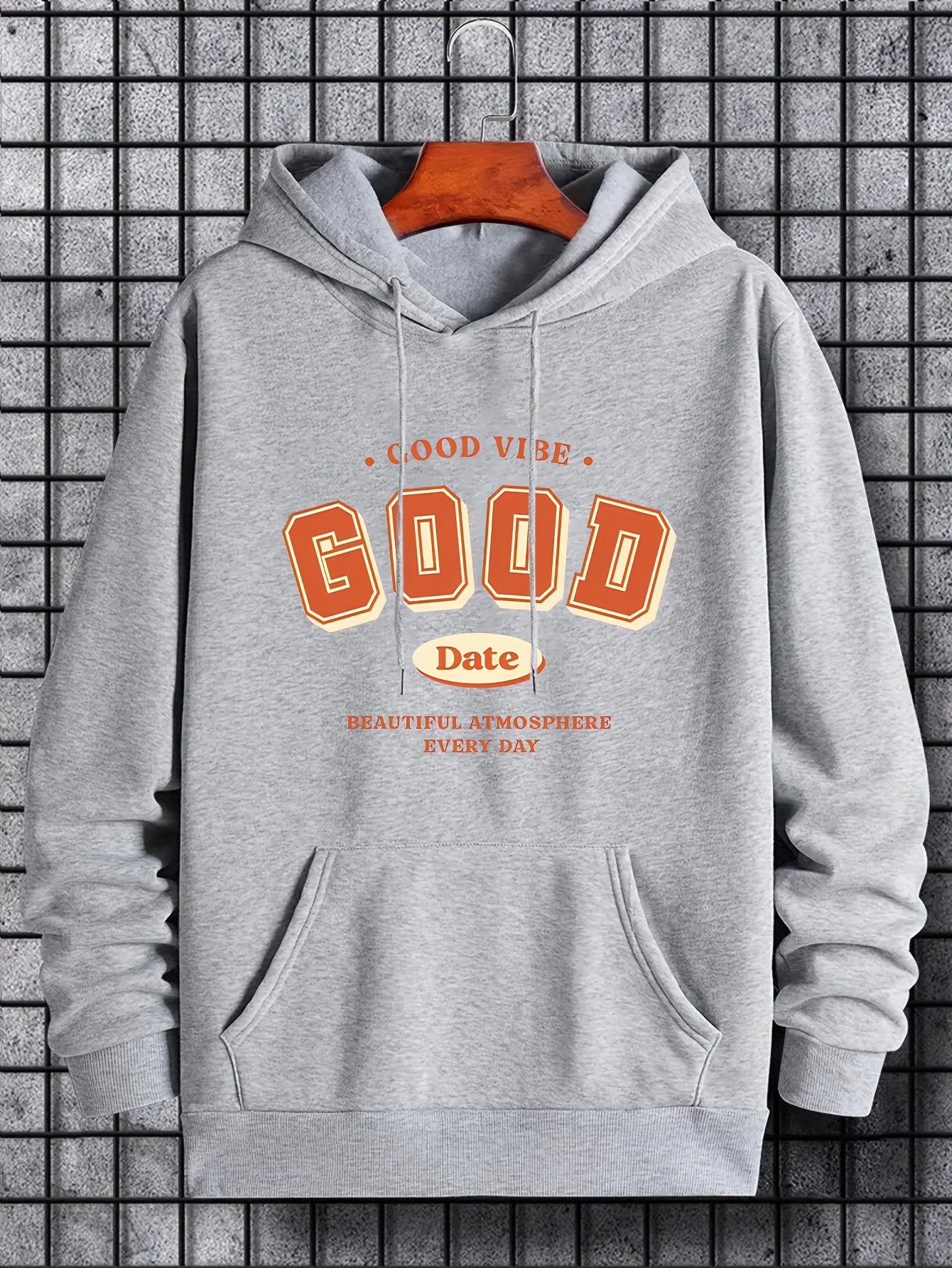 Men's Good Date Print Hoodie Casual Breathable Drawstring Hooded Sweatshirt
