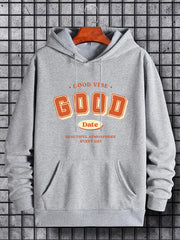 Men's Good Date Print Hoodie Casual Breathable Drawstring Hooded Sweatshirt