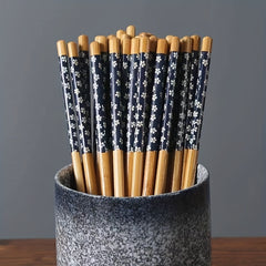 5 Pairs Bamboo Chopsticks Floral Print Chinese Style Tableware