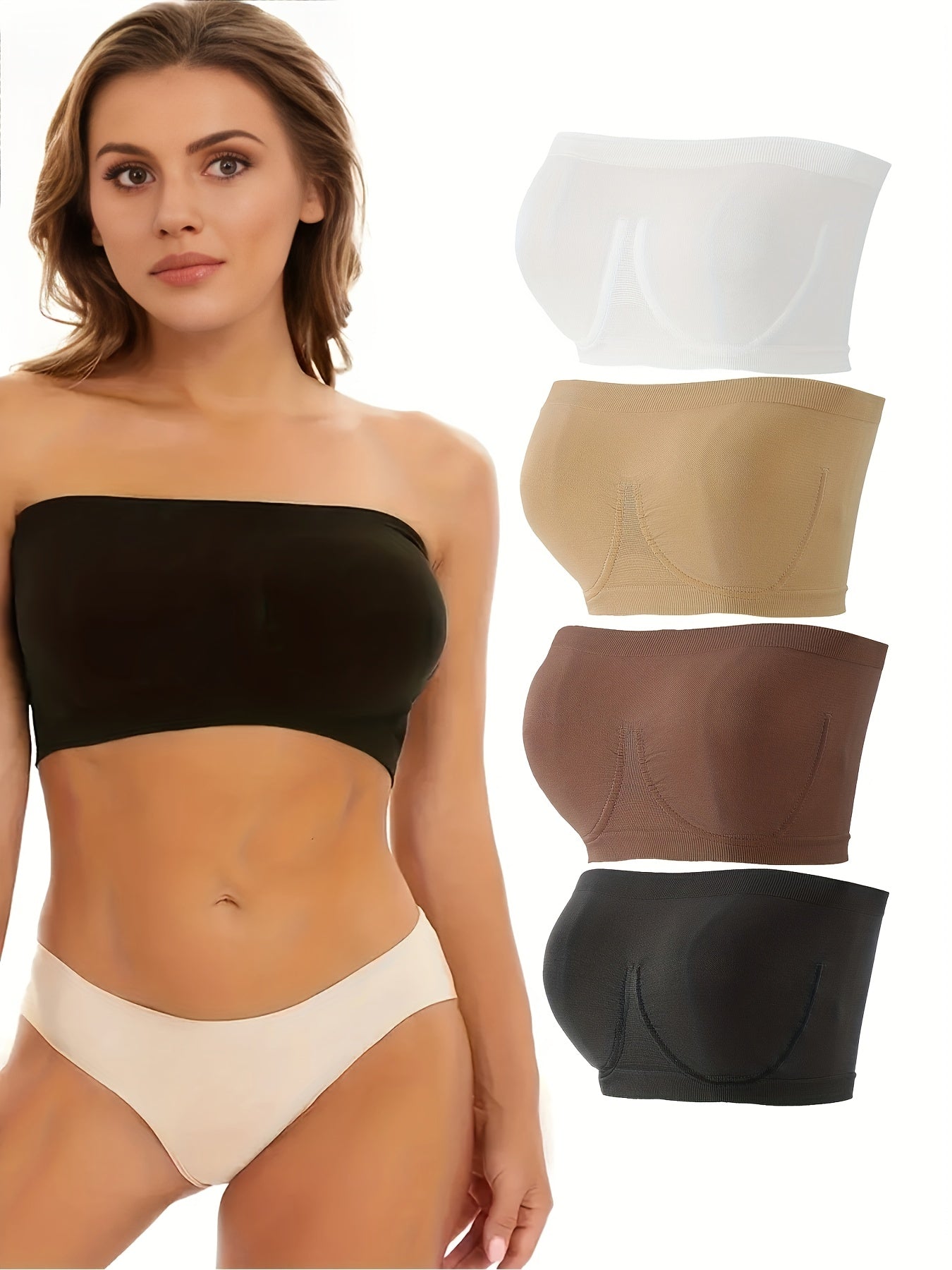 4pcs Bandeau Bras Soft Stretch Everyday Women's Lingerie