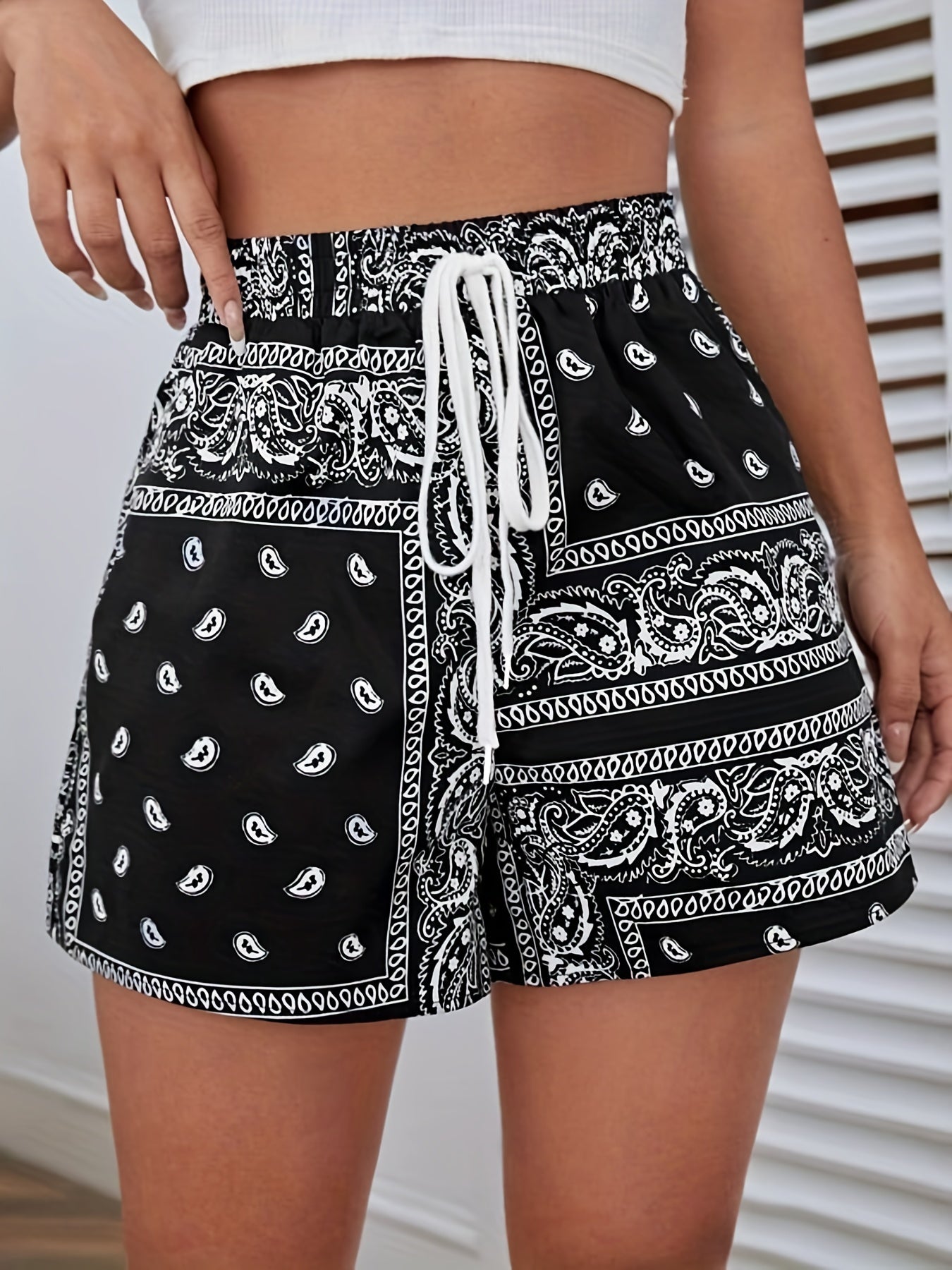 Paisley Print Drawstring Shorts for Women