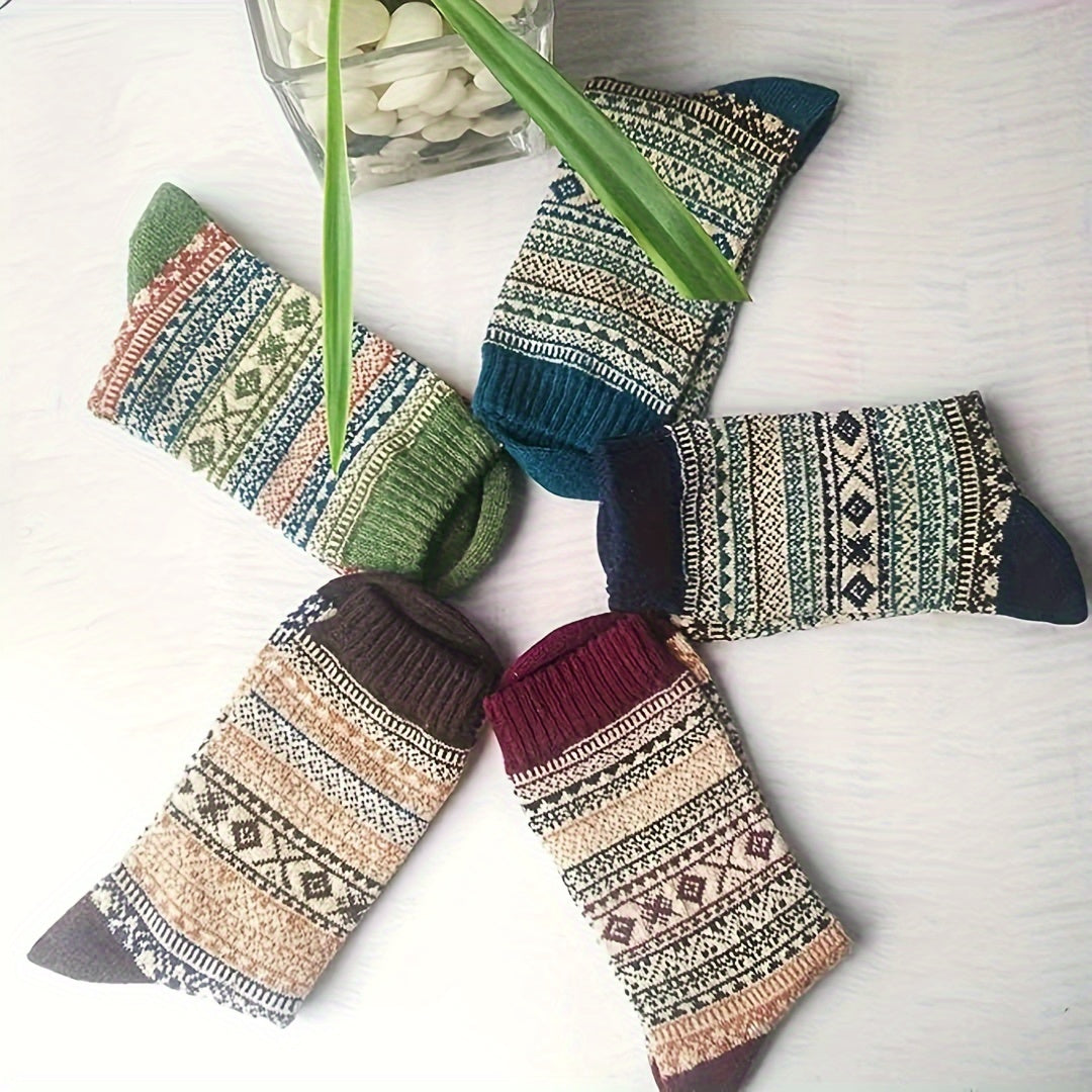 Men's Ethnic Stripe Pattern Sport Socks Cotton Blend Breathable