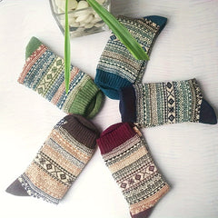 Men's Ethnic Stripe Pattern Sport Socks Cotton Blend Breathable