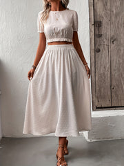 Casual Two Piece Set Short Sleeve Cropped Tops & Maxi Skirts Outfits