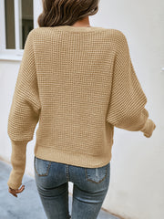 Solid Bat Sleeve Surplice Neck Jumper