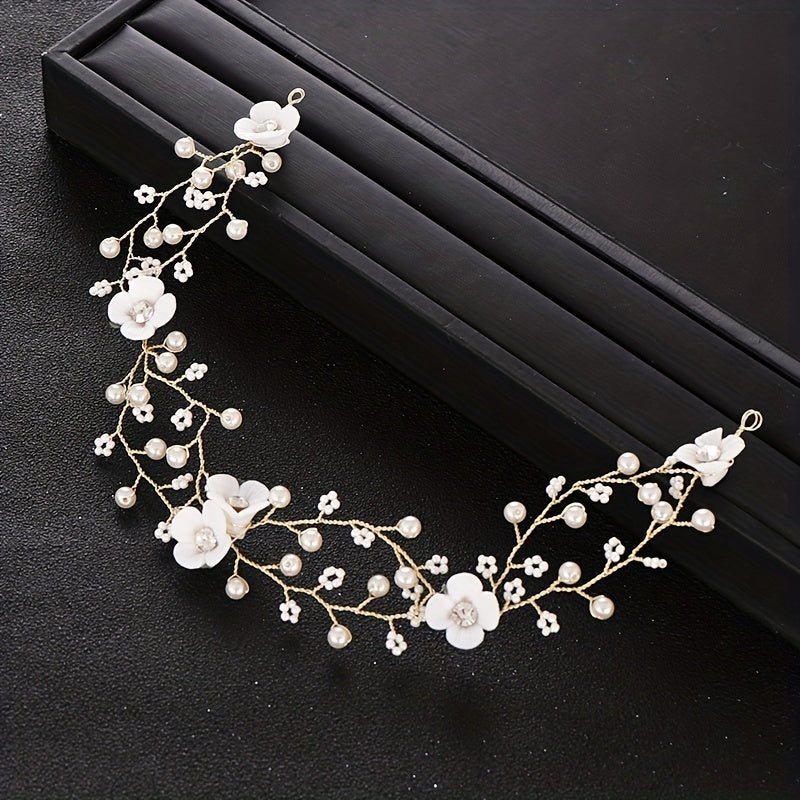 Flower Tiara Pearl Headband Wedding Hair Accessories Prom Headdress