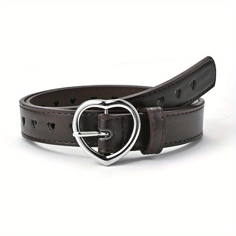 Girls Faux Leather Belt with Peach Heart Buckle