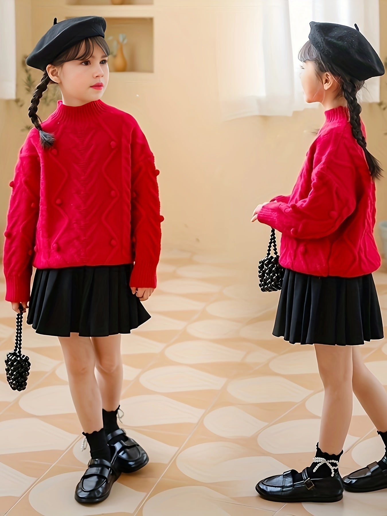 Girls Thick Long Sleeve Sweater Tops For Party Christmas